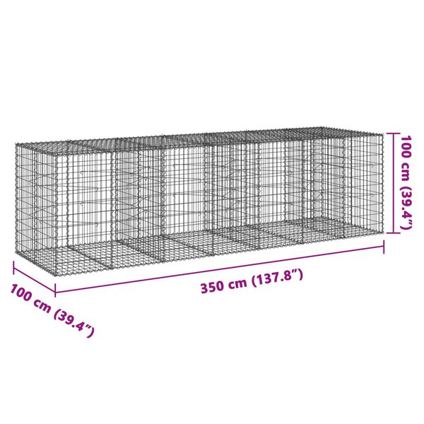 vidaXL Συρματοκιβώτιο με Κάλυμμα 350x100x100εκ από Γαλβανισμένο Χάλυβα
