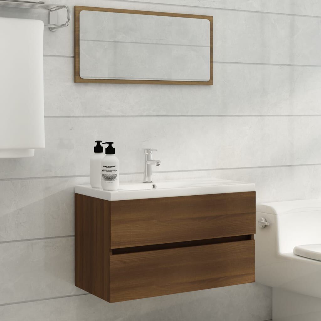 vidaXL Ντουλάπι Νιπτήρα Καφέ Δρυς 80x38,5x45 εκ. Επεξεργασμένο Ξύλο