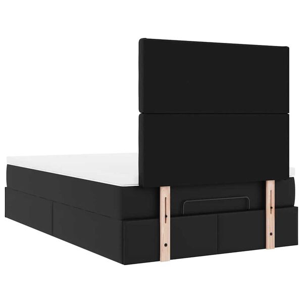vidaXL Οθωμανικό κρεβάτι με στρώμα & LEDs Μαύρο 120x190cm Faux Leather