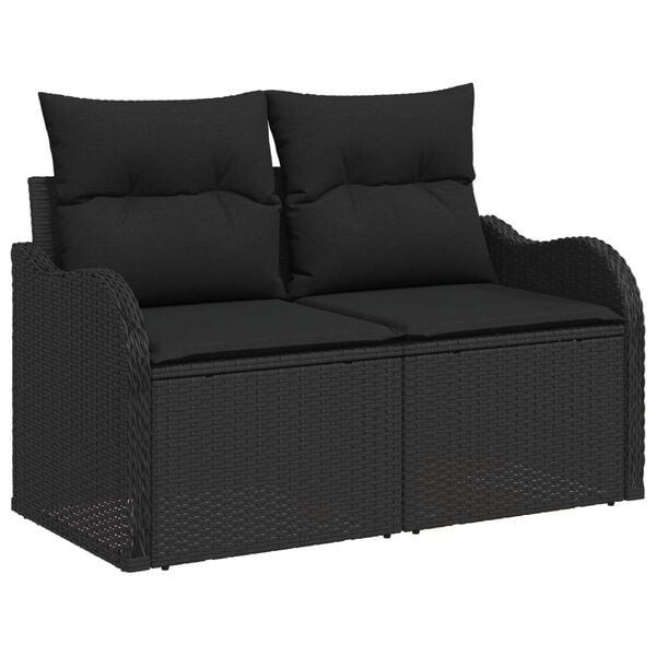 vidaXL Σετ Καναπέ Κήπου με μαξιλάρι 7 pcs Μαύρο Πολυ ράταν