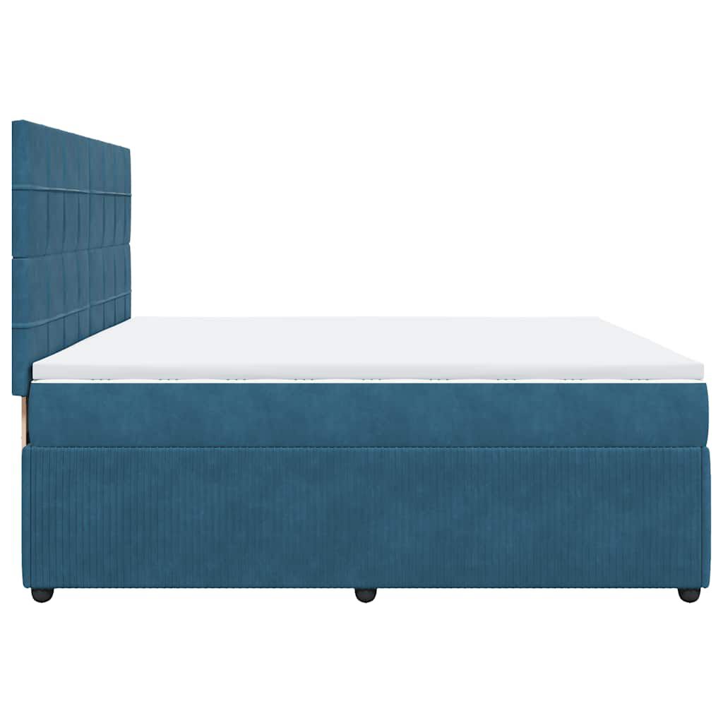 vidaXL Κρεβάτι Boxspring με Στρώμα Μπλε 200x200 εκ. Βελούδινο