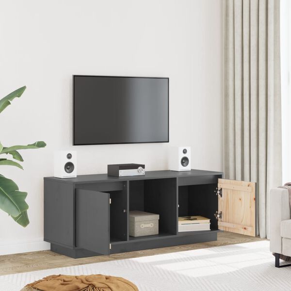 vidaXL Έπιπλο Τηλεόρασης Γκρι 110,5 x 35 x 44 εκ. Μασίφ Ξύλο Πεύκου