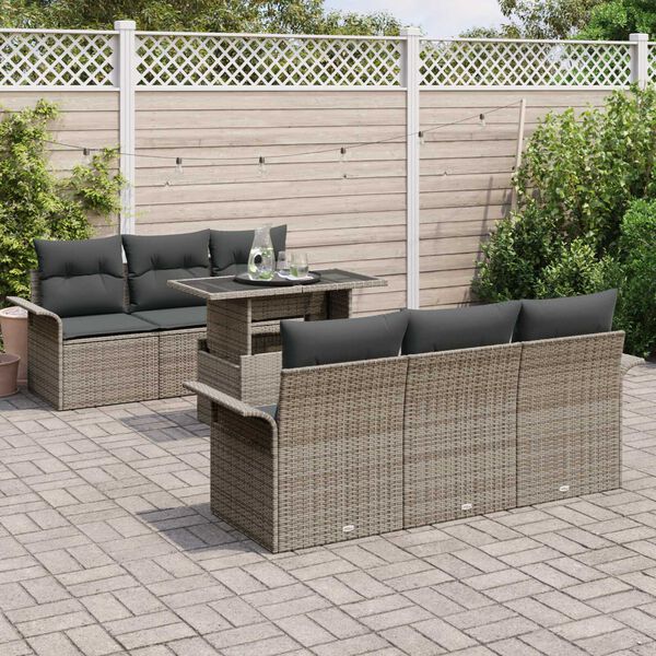 vidaXL Σετ Καναπέ Κήπου με μαξιλάρι 7 pcs Γκρι Πολυ ράταν