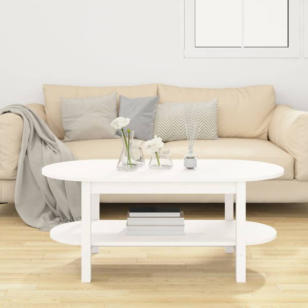 vidaXL Τραπεζάκι Σαλονιού Λευκό 110x55x45 εκ. από Μασίφ Ξύλο Πεύκου