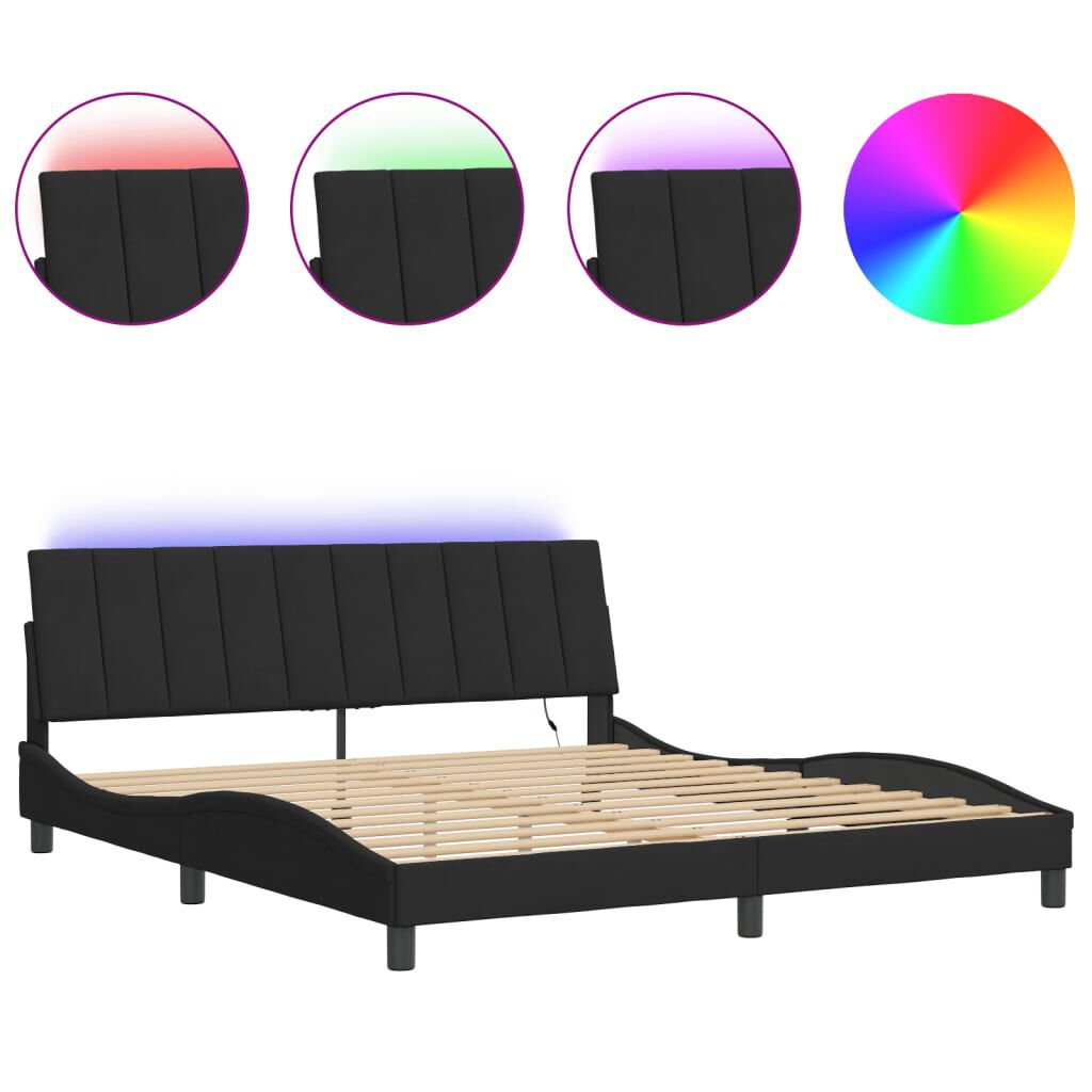 vidaXL Πλαίσιο Κρεβατιού με LED Μαύρο 180 x 200 εκ. Βελούδινο