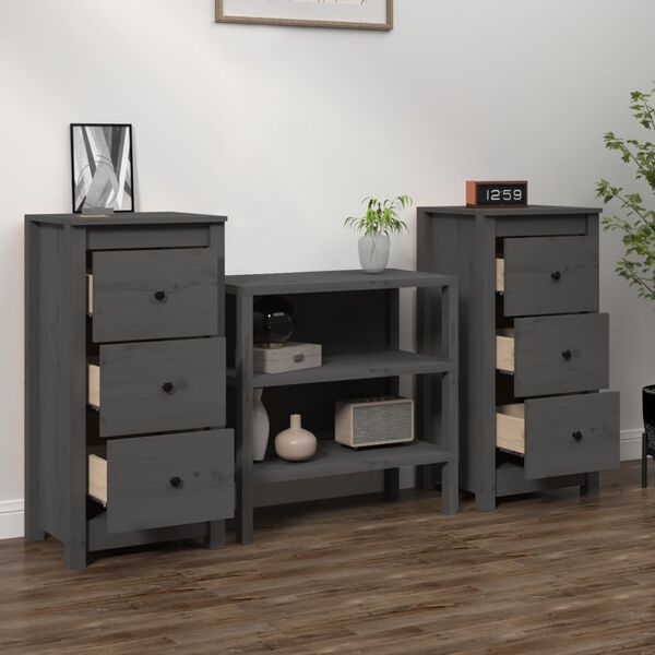 vidaXL Συρταριέρες 2 τεμ. Γκρι 40 x 35 x 80 εκ. από Μασίφ Ξύλο Πεύκου