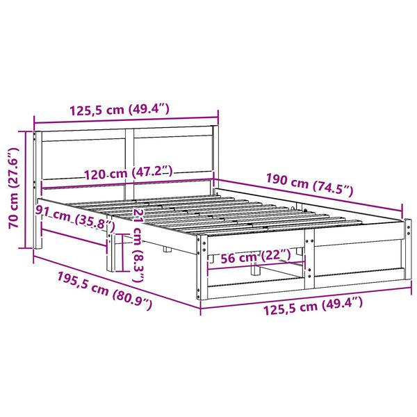 vidaXL Σκελετός Κρεβατιού Καφέ 120 x 190 cm Μασίφ ξύλο πεύκου