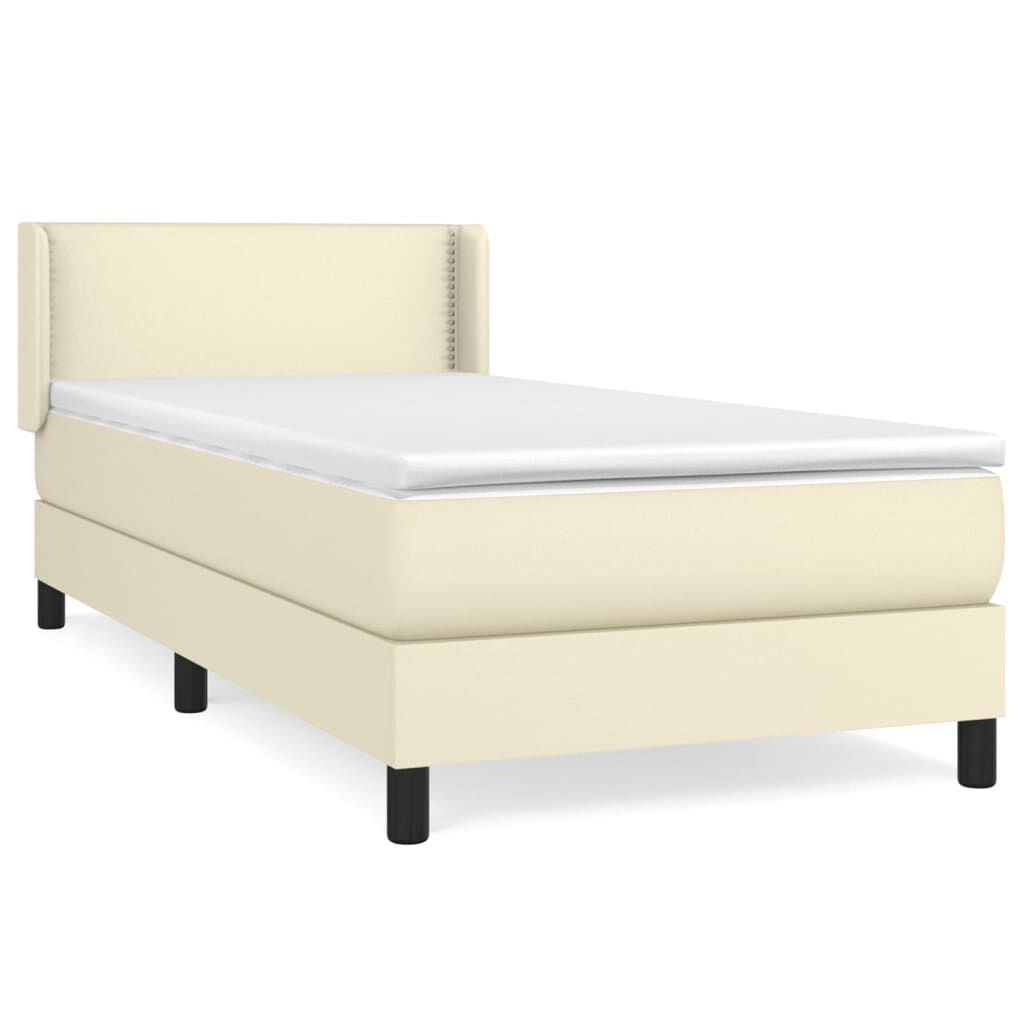 vidaXL Κρεβάτι Boxspring με Στρώμα Κρεμ 100x200εκ. από Συνθετικό Δέρμα
