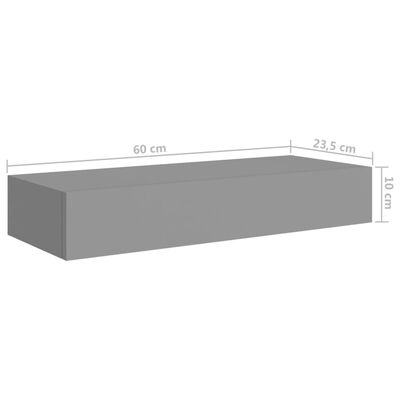 vidaXL Ράφι Επιτοίχιο με Συρτάρι Γκρι 60 x 23,5 x 10 εκ. από MDF