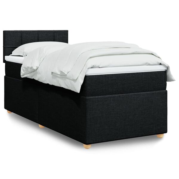 vidaXL Κρεβάτι Boxspring με Στρώμα Μαύρο 90x190 εκ.Υφασμάτινο