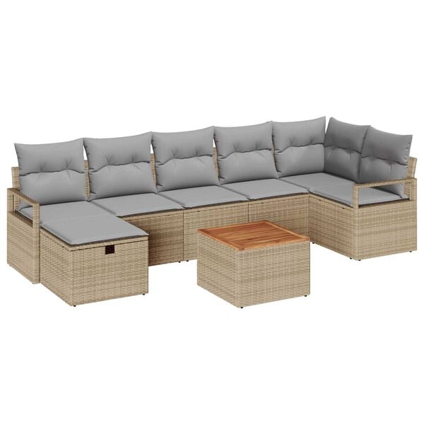 vidaXL Σετ Καναπέ Κήπου με μαξιλάρι 8 pcs Μπεζ Πολυ ράταν