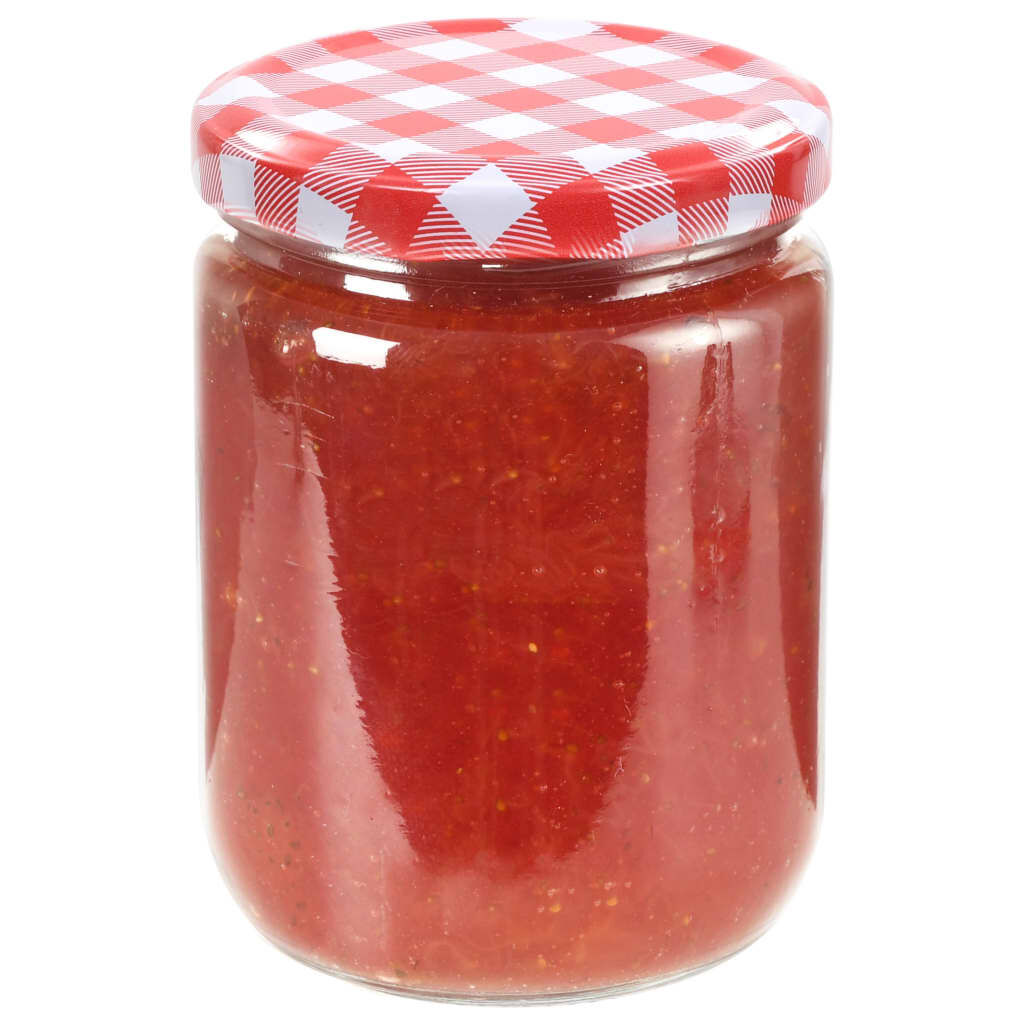 vidaXL Βάζα Μαρμελάδας 48 τεμ. 230 ml Γυάλινα με Κόκκινα/Λευκά Καπάκια