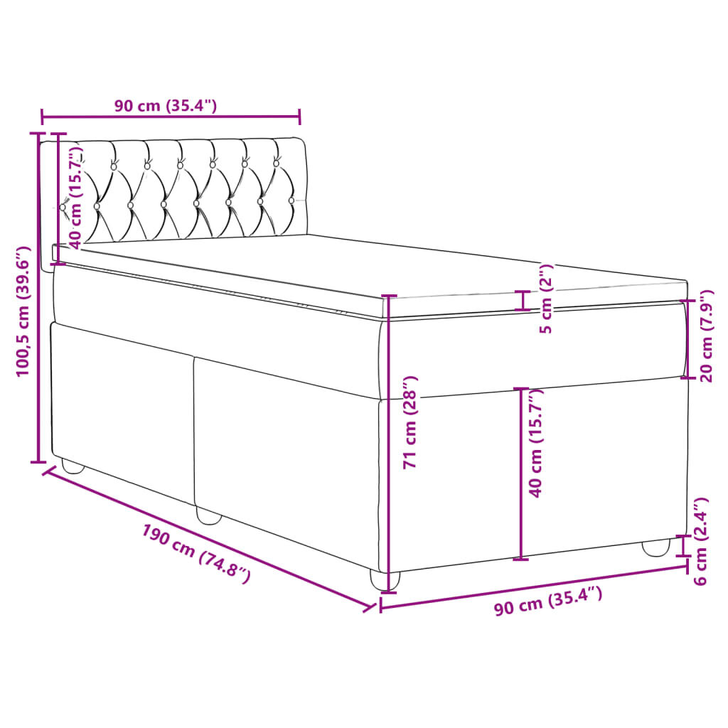vidaXL Κρεβάτι Boxspring με Στρώμα Ανοιχτό Γκρι 90x190 εκ. Υφασμάτινο