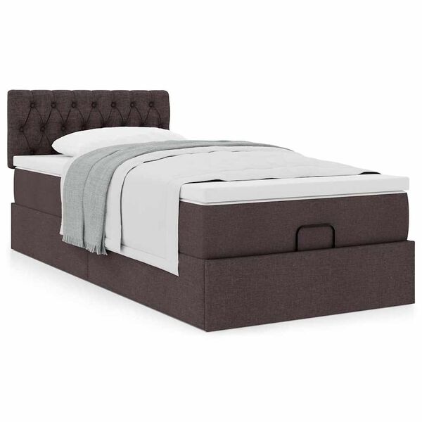 vidaXL Οθωμανικό κρεβάτι με στρώμα σκούρο καφέ 90x200cm ύφασμα
