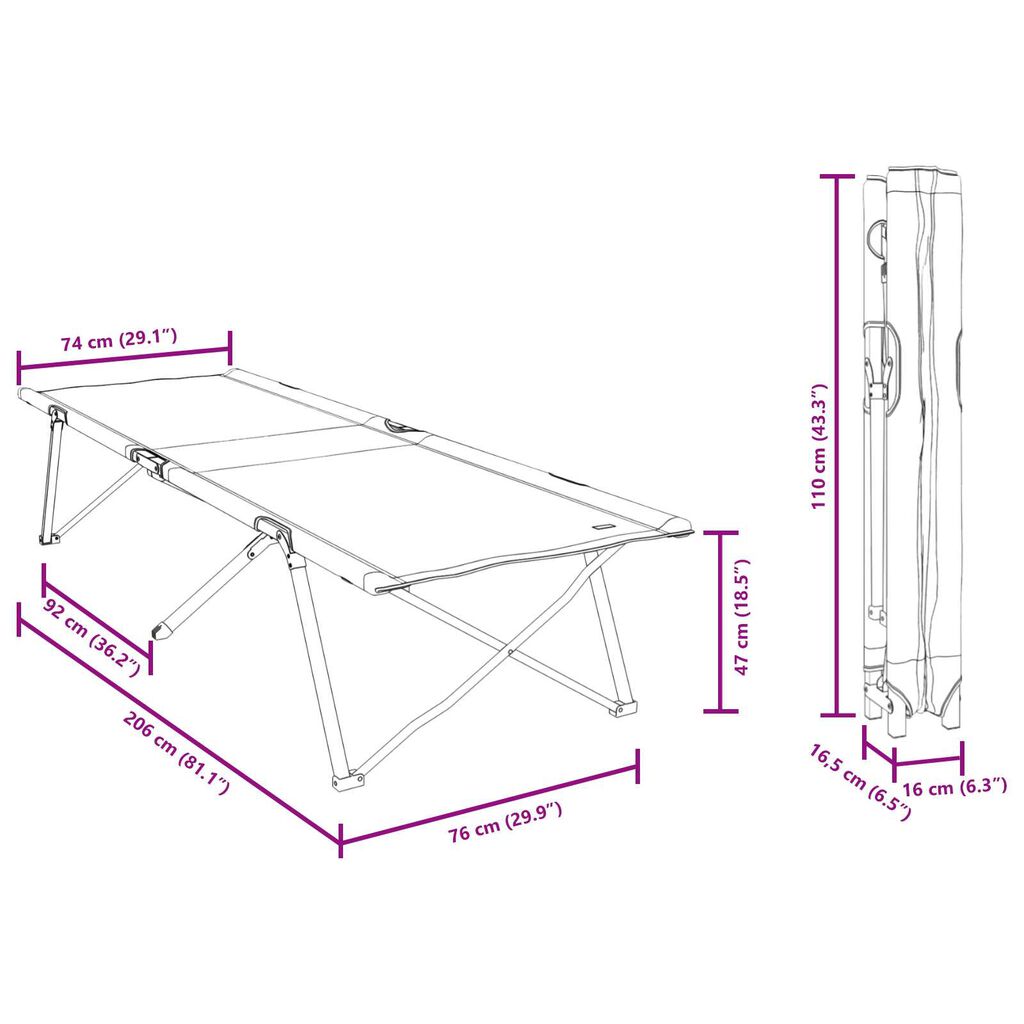 vidaXL Folding Sun Bed with Carry Bag Μπλε 600D Oxford Fabric