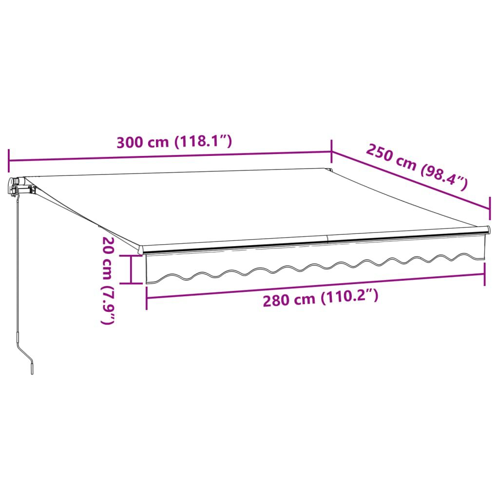 vidaXL Τέντα Πτυσσόμενη Χειροκίνητη με LED Καφέ 300x250 εκ.