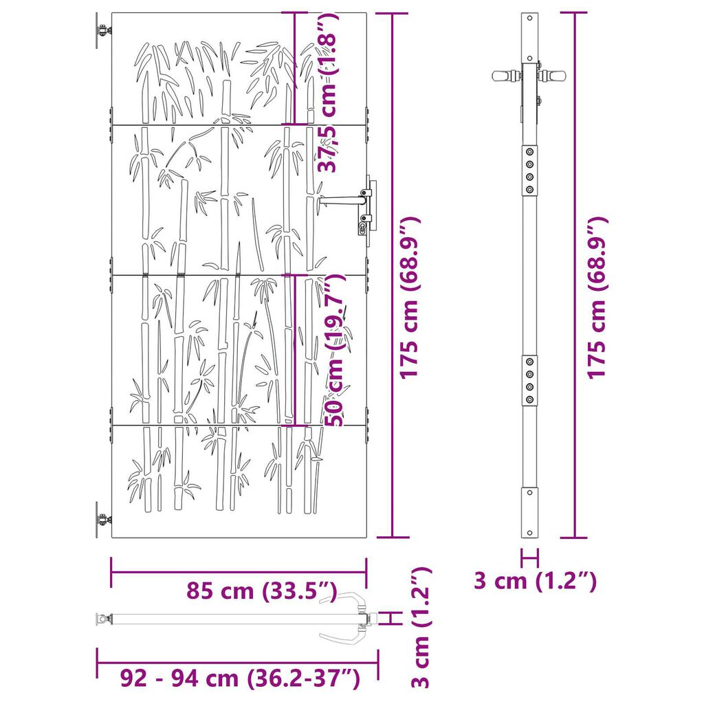 vidaXL Πύλη Κήπου Άλλο Μαύρο 105 x 175 cm Ατσάλι με Επικάλυψη Πούδρας