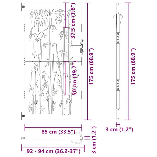 vidaXL Πύλη Κήπου Άλλο Μαύρο 105 x 175 cm Ατσάλι με Επικάλυψη Πούδρας