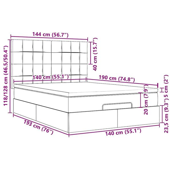 vidaXL Οθωμανικό κρεβάτι με στρώματα & LEDs Σκούρο μπλε Βελούδο