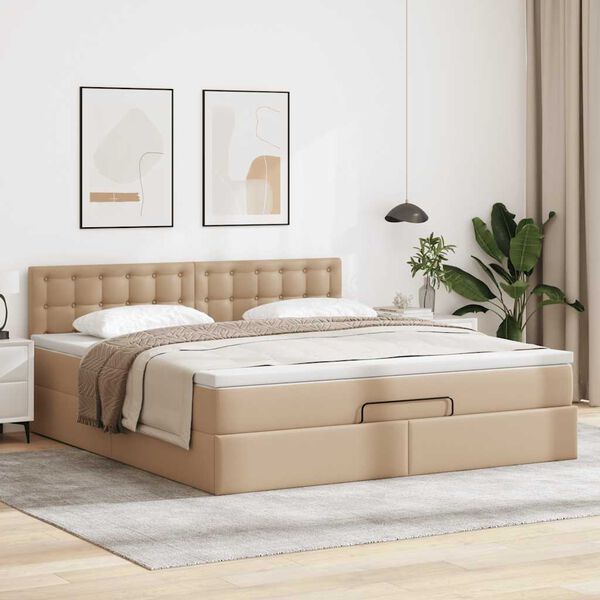 vidaXL Οθωμανικό κρεβάτι με στρώμα Cappucino 140x200cm Faux Leather