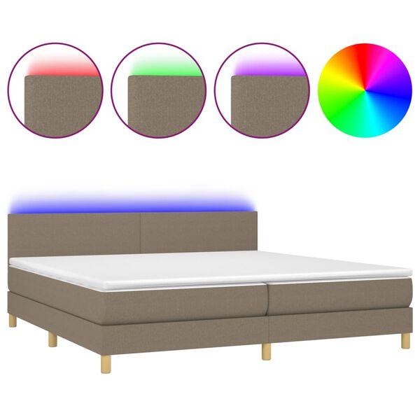 vidaXL &Kappa;&rho;&epsilon;&beta;ά&tau;&iota; Boxspring &mu;&epsilon; &Sigma;&tau;&rho;ώ&mu;&alpha; & LED Taupe 200x200 &epsilon;&kappa;. &Upsilon;&phi;&alpha;&sigma;&mu;ά&tau;&iota;&nu;&omicron;