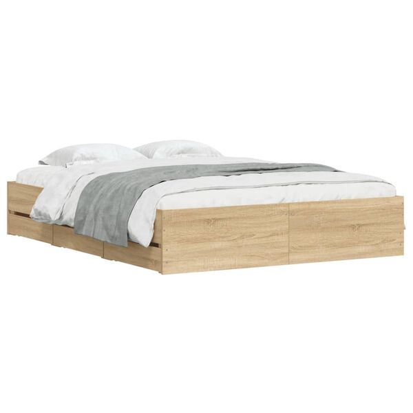 vidaXL Πλαίσιο Κρεβατιού με συρτάρια Sonoma Δρυς 140x200εκ. Επεξ. Ξύλο