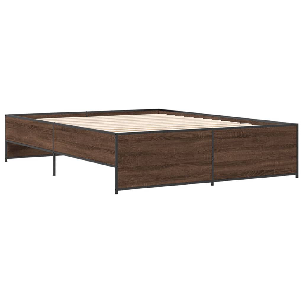 vidaXL Πλαίσιο Κρεβατιού Καφέ Δρυς 140x200 εκ. Επεξ. Ξύλο & Μέταλλο