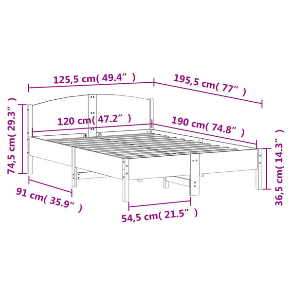 vidaXL Σκελετός Κρεβ. Χωρίς Στρώμα Λευκό 120x190 εκ Μασίφ Πεύκο