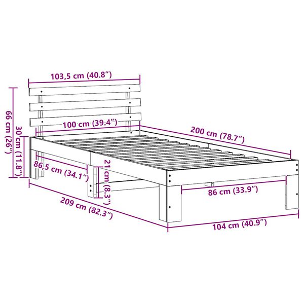 vidaXL Σκελετός Κρεβατιού Λευκό 100 x 200 cm Μασίφ ξύλο πεύκου