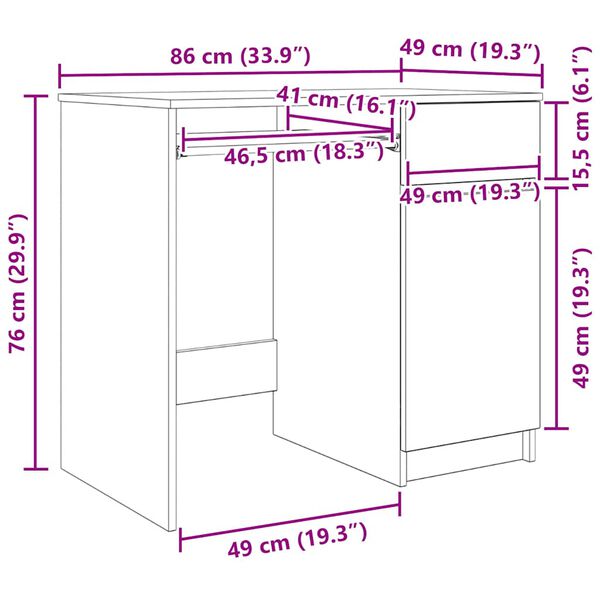 vidaXL Γραφείο Αρτισιανή Δρυς 86x49x76 εκ. από Επεξεργασμένο Ξύλο