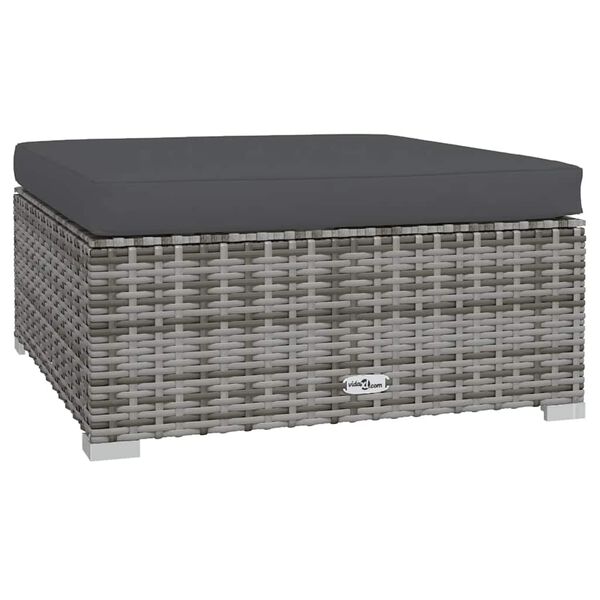vidaXL Υποπόδιο Κήπου Γκρι 70x70x30 εκ. Συνθετικό Ρατάν με Μαξιλάρι