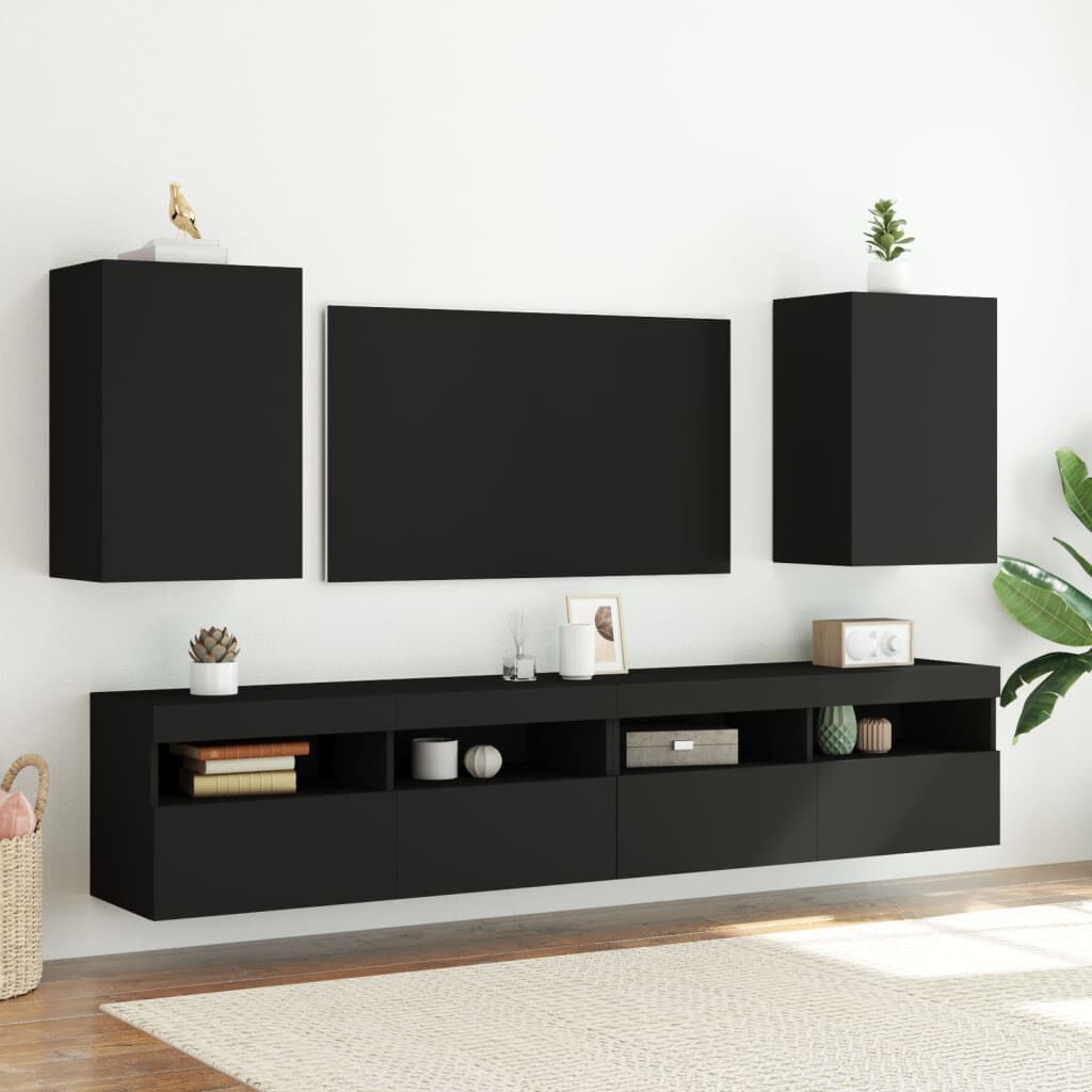 vidaXL Έπιπλα Τηλεόρασης Τοίχου 2 τεμ Μαύρα 40,5x30x60εκ Επεξ. Ξύλο