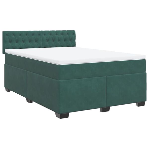 vidaXL Κρεβάτι Boxspring με Στρώμα Σκούρο Πράσινο 160x200εκ. Βελούδινο