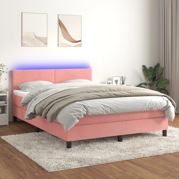 vidaXL &Kappa;&rho;&epsilon;&beta;ά&tau;&iota; Boxspring &mu;&epsilon; &Sigma;&tau;&rho;ώ&mu;&alpha; & LED &Rho;&omicron;&zeta; 140x200 &epsilon;&kappa;. &Beta;&epsilon;&lambda;&omicron;ύ&delta;&iota;&nu;&omicron;