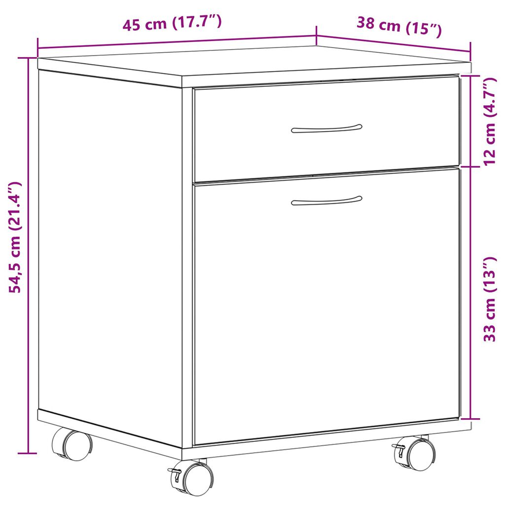 vidaXL Κιβώτιο με Ρόδες Μαύρη Δρυ 45x38x54 εκ. Επεξεργασμένο Ξύλο