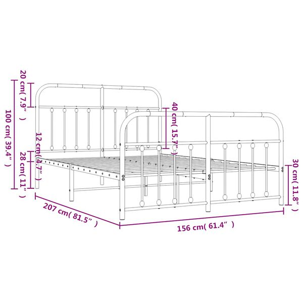 vidaXL Πλαίσιο Κρεβατιού με Κεφαλάρι&Ποδαρικό Μαύρο 150x200εκ. Μέταλλο
