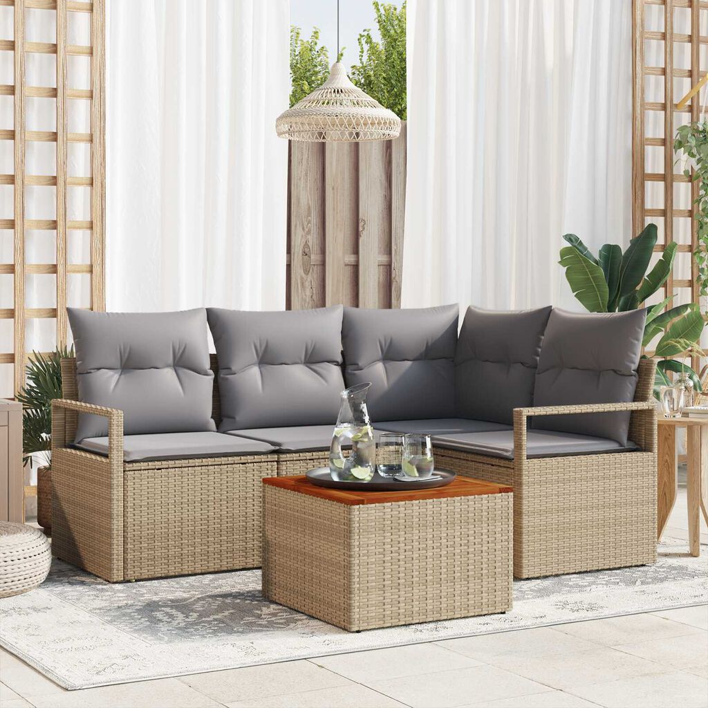 vidaXL Σετ Καναπέ Κήπου με μαξιλάρι 5 pcs Μπεζ Πολυ ράταν