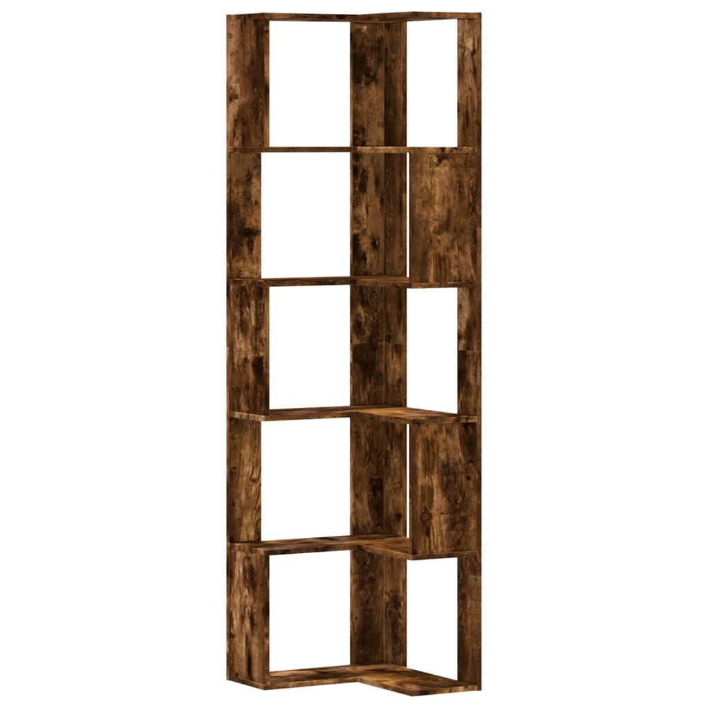vidaXL Βιβλιοθήκη Γωνιακή 5 Επ. Καπνιστή Δρυς 50x50x179 εκ Επεξ. Ξύλο