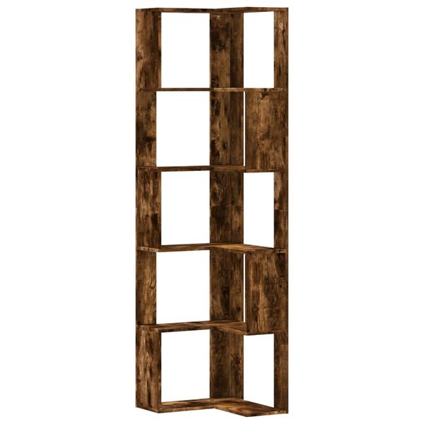 vidaXL Βιβλιοθήκη Γωνιακή 5 Επ. Καπνιστή Δρυς 50x50x179 εκ Επεξ. Ξύλο