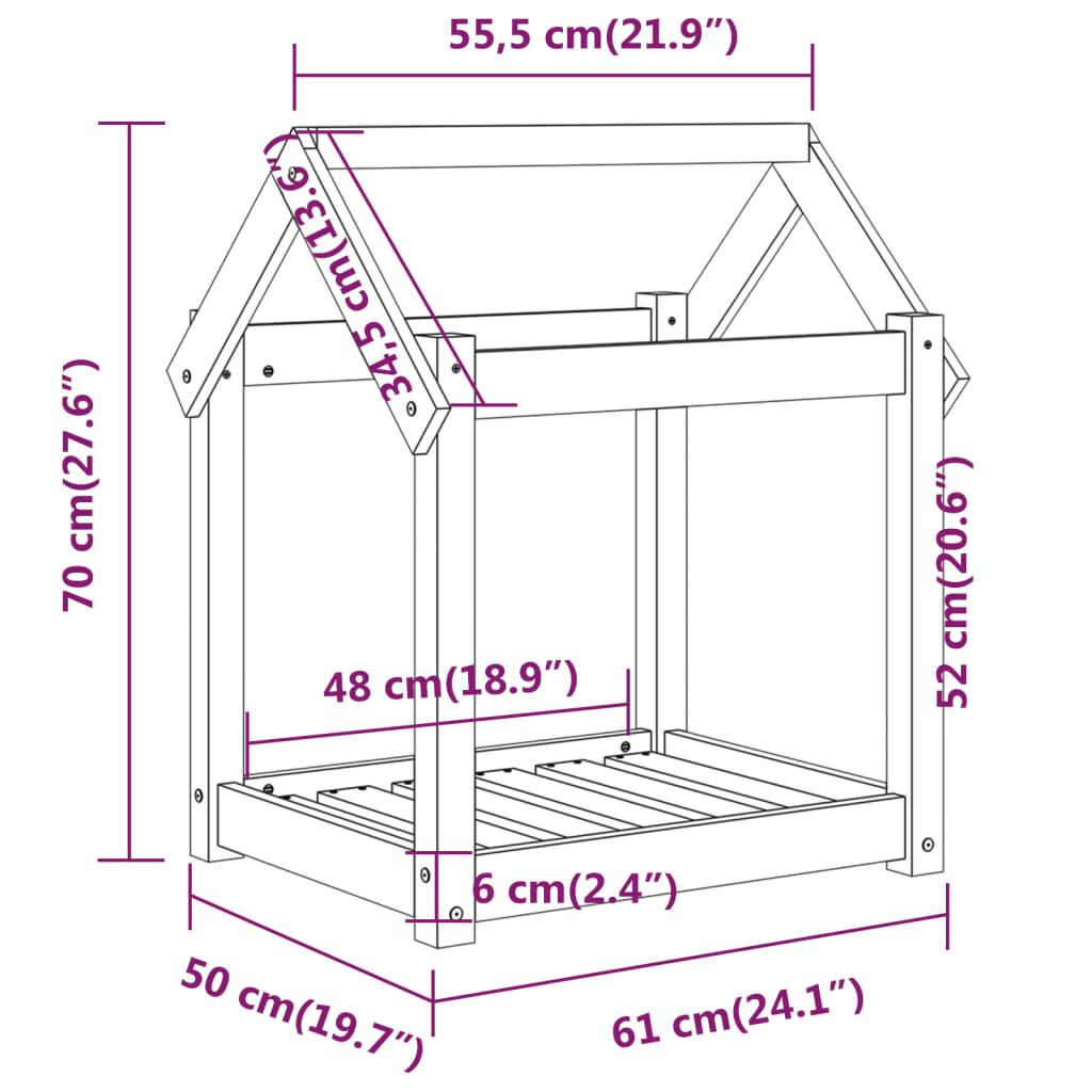 vidaXL Κρεβάτι Σκύλου Μαύρο 61x50x70 εκ. από Μασίφ Ξύλο Πεύκου