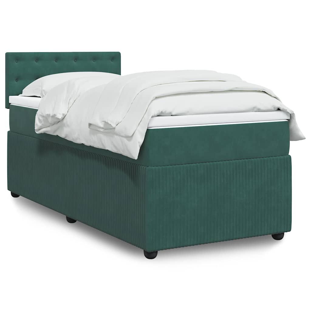 vidaXL Κρεβάτι Boxspring με Στρώμα Σκούρο Πράσινο 90x190 εκ. Βελούδινο