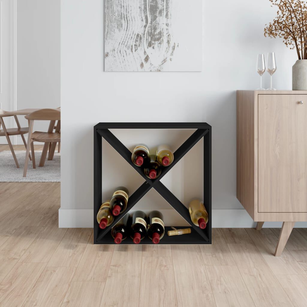 vidaXL Κάβα Κρασιών Μαύρη 62 x 25 x 62 εκ. από Μασίφ Ξύλο Πεύκου