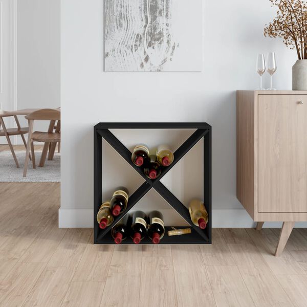 vidaXL Κάβα Κρασιών Μαύρη 62 x 25 x 62 εκ. από Μασίφ Ξύλο Πεύκου
