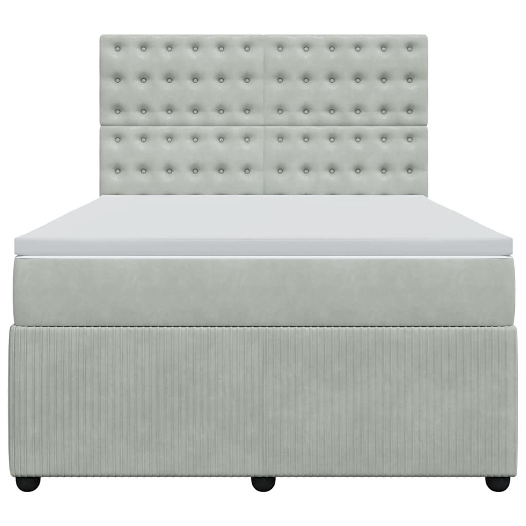 vidaXL Κρεβάτι Boxspring με Στρώμα Ανοιχτό Γκρι 140x200 εκ. Βελούδινο