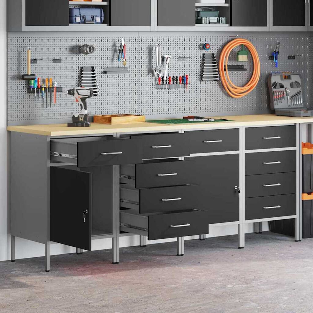 vidaXL Ντουλάπα Εργασίας 4 pcs Μαύρο και Γκρι 200 x 55 x 85 εκ