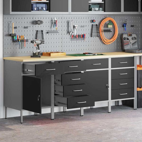 vidaXL Ντουλάπα Εργασίας 4 pcs Μαύρο και Γκρι 200 x 55 x 85 εκ