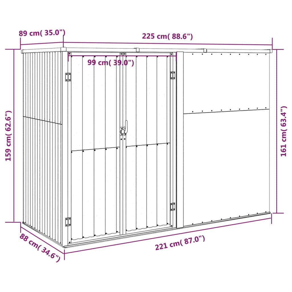 vidaXL Αποθήκη Εργαλείων Κήπου Πράσινη 225x89x161 εκ. Γαλβαν. Ατσάλι