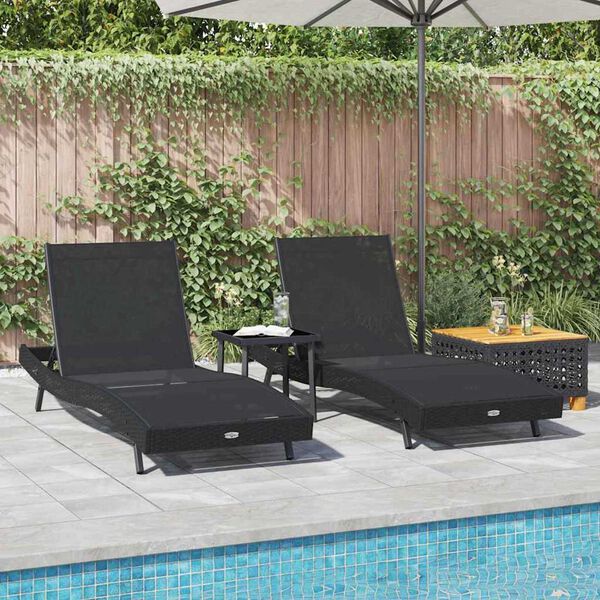 vidaXL Ήλιος Λάουτζερ 3 pcs Μαύρο 40 x 40 x 40.5 εκ συνθετικό ρατάν