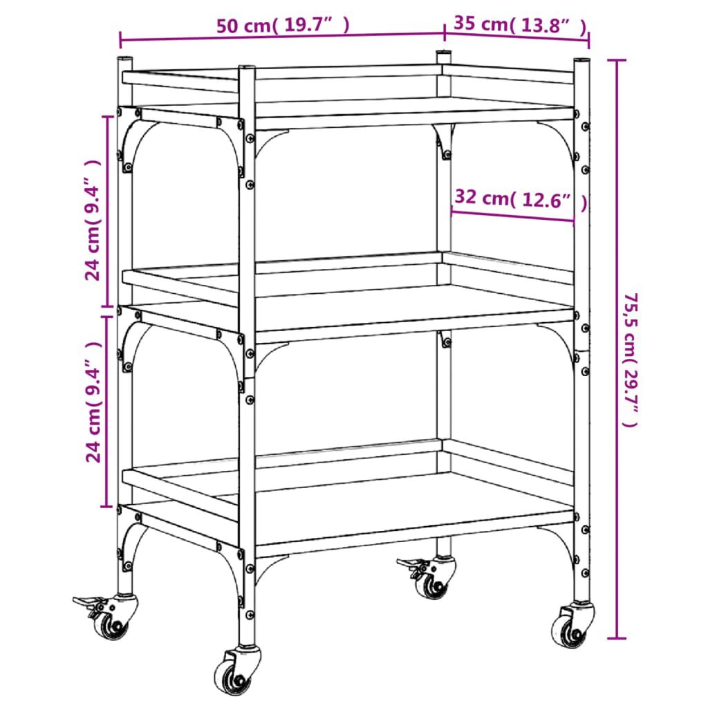 vidaXL Τρόλεϊ Κουζίνας Μαύρο 50x35x75,5 εκ. από Επεξεργασμένο Ξύλο