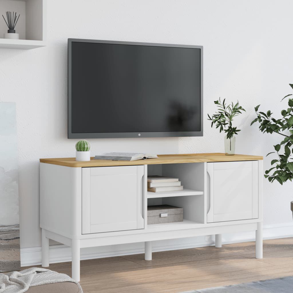 vidaXL Έπιπλο Τηλεόρασης FLORO Λευκό 114x43x55εκ από Μασίφ Ξύλο Πεύκου